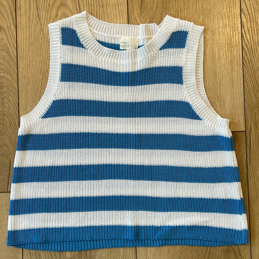 White and Blue Striped Sweater Tank Top
